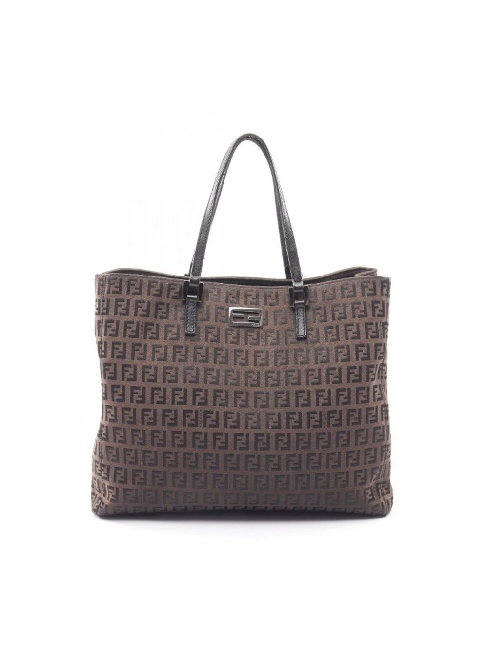 Fendi Tote Bag Zucchino Brown Black Canvas Leather